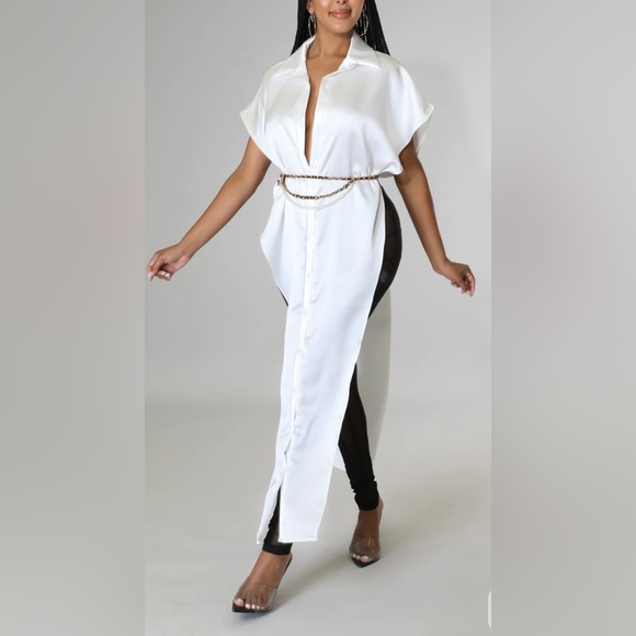 Open Invitation Sleeveless Button-down White Asymmetrical Maxi Shirt Blouse  Top - Picture 6 of 15